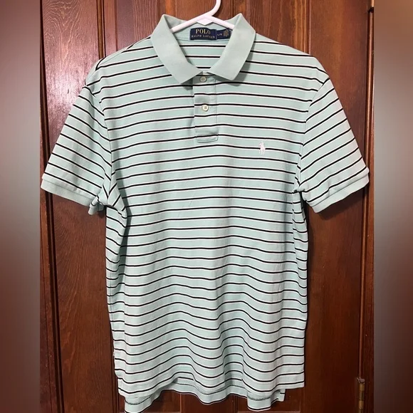 Ralph Lauren Polo Shirt Men's Large Blue Stripes White Pony Preppy - Picture 1 of 7